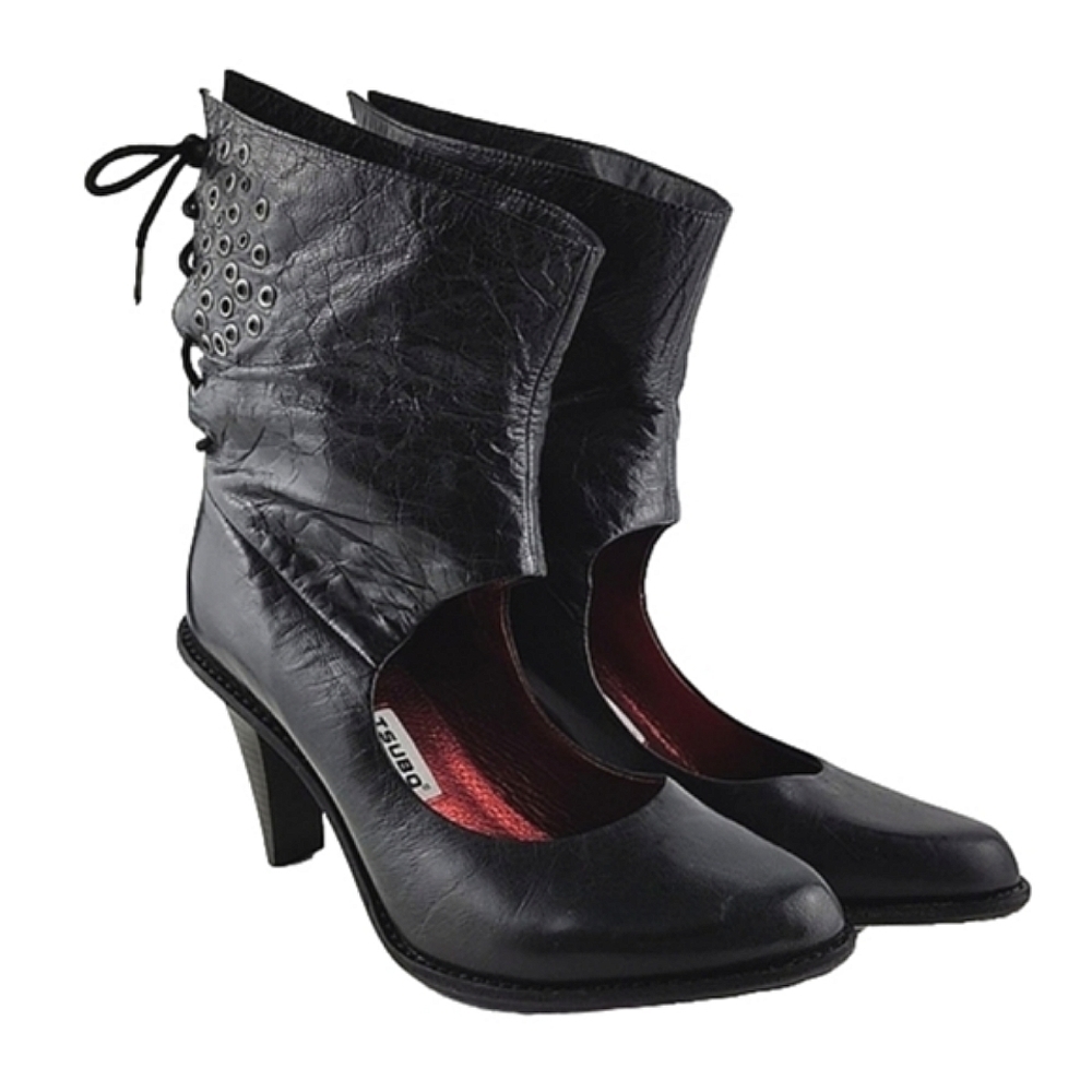 TSUBO Pump  Heels Shoes Black Leather Back Lace Ankle Foldover Tall Cuff Size 8 - Picture 3 of 15